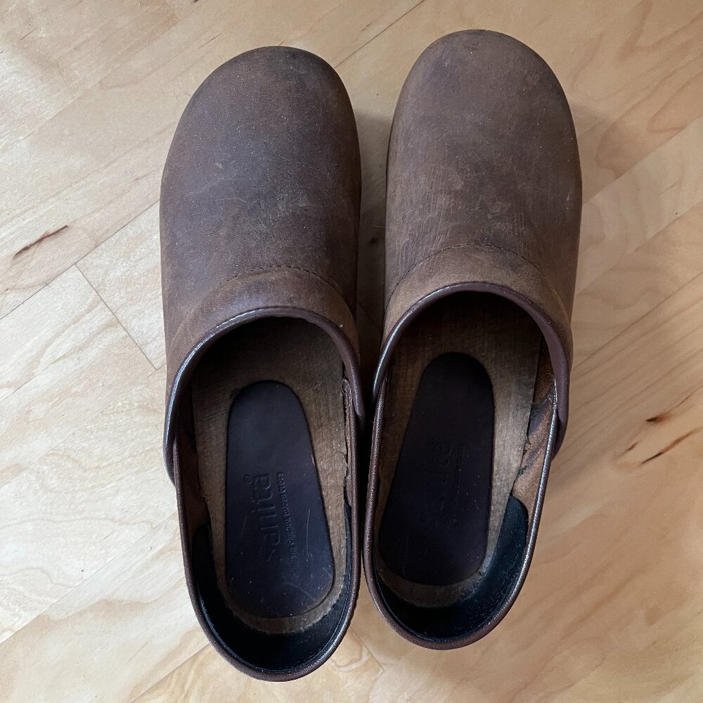 Sanita Wooden Brown Clogs Size 39 / US 8-8.5